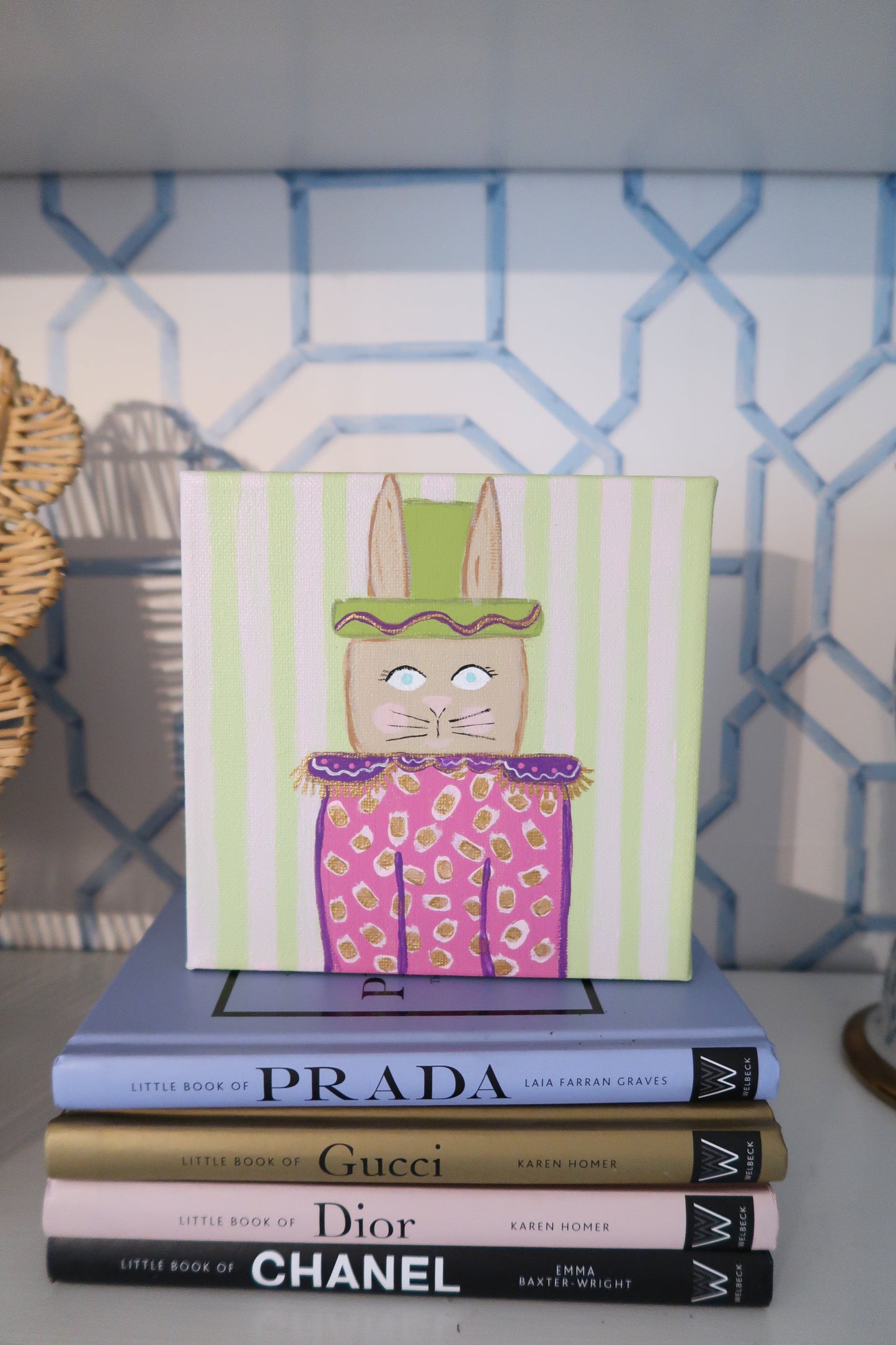 dotted and striped bunny // hand painted canvas