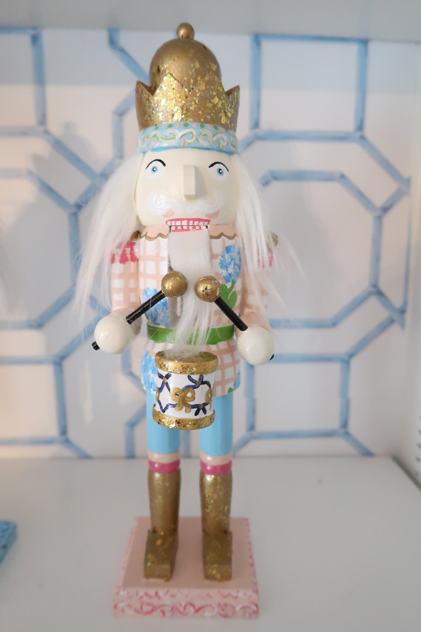 blue and blush hydrangea nutcracker