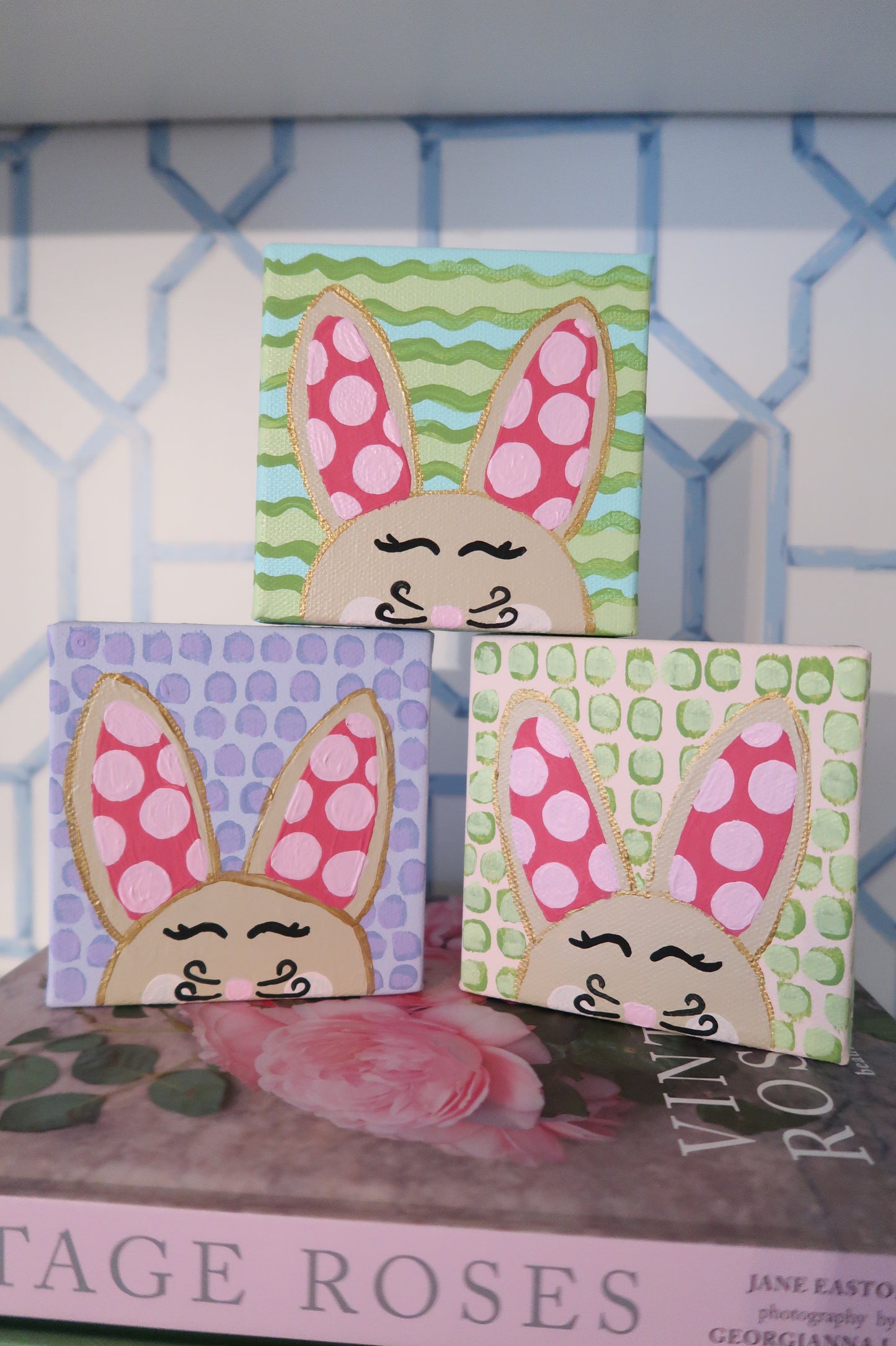 hand painted pastel bunny canvas