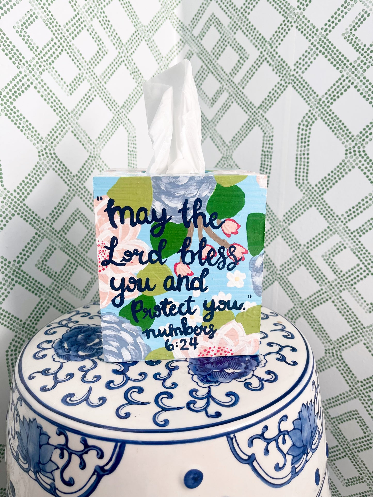hand-painted tissue box cover – “Numbers 6:24” blessing