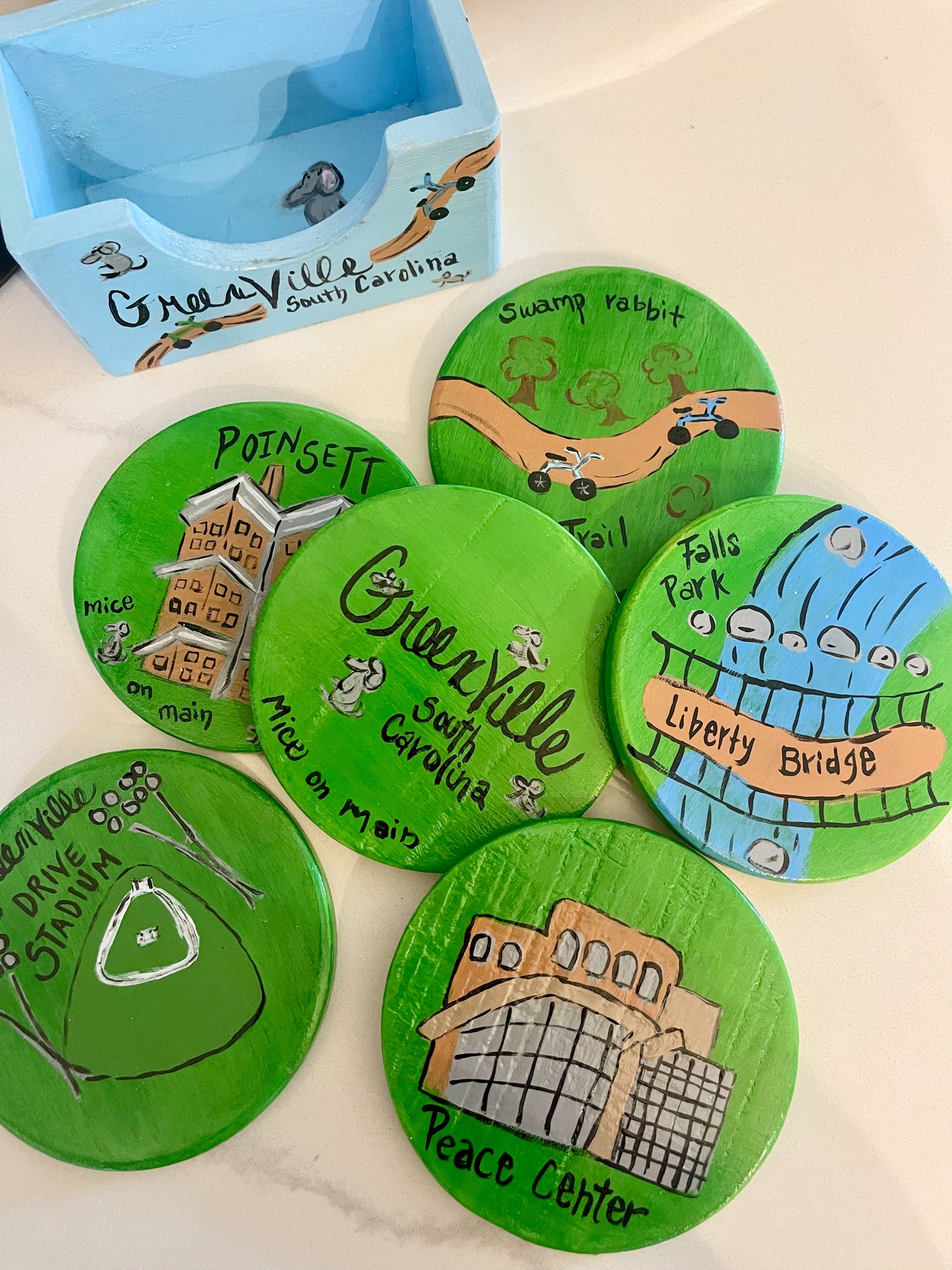 greenville, sc scenic coasters/ millie bling tag