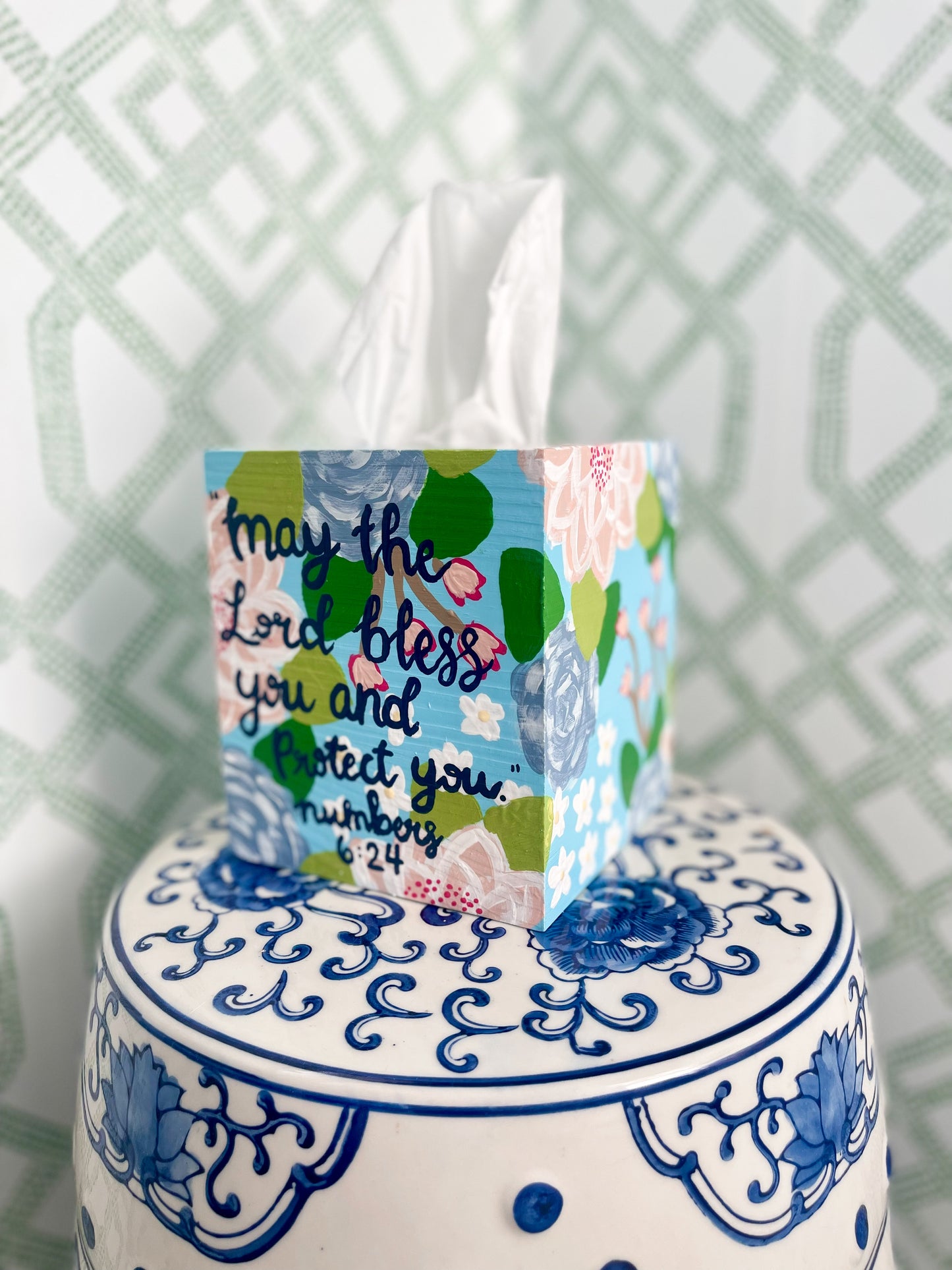 hand-painted tissue box cover – “Numbers 6:24” blessing