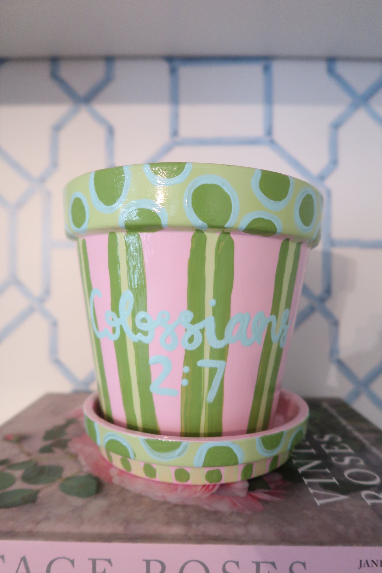 hand painted // colossians 2:7 flower pot