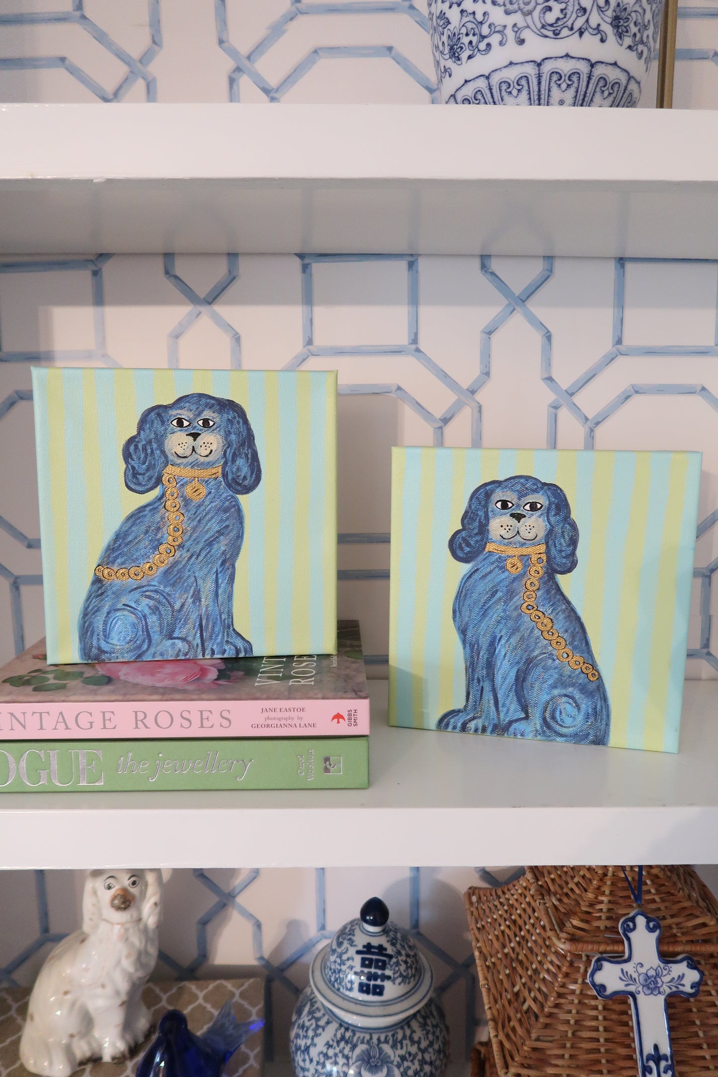 hand painted blue staffordshire pair 8x8 canvas