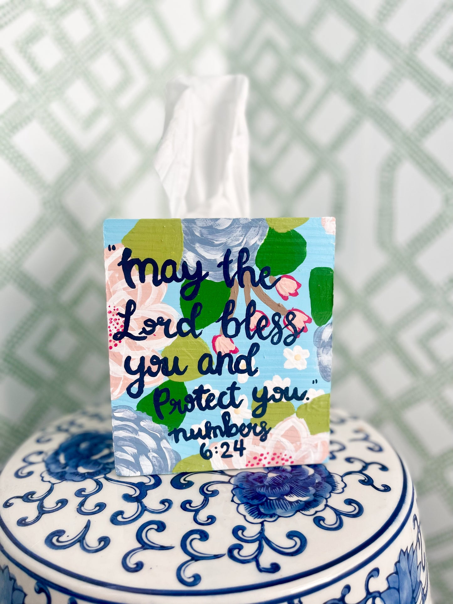 hand-painted tissue box cover – “Numbers 6:24” blessing