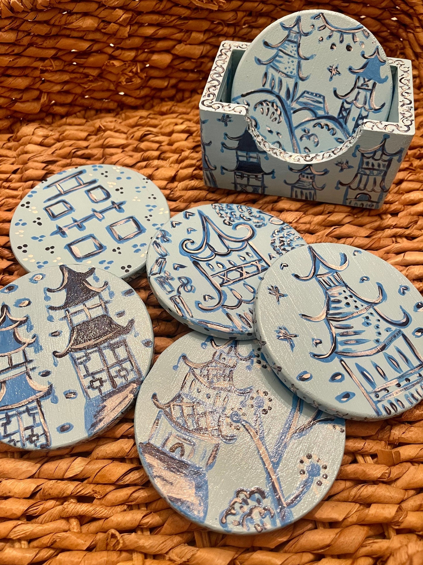 hand painted chinoiserie coasters