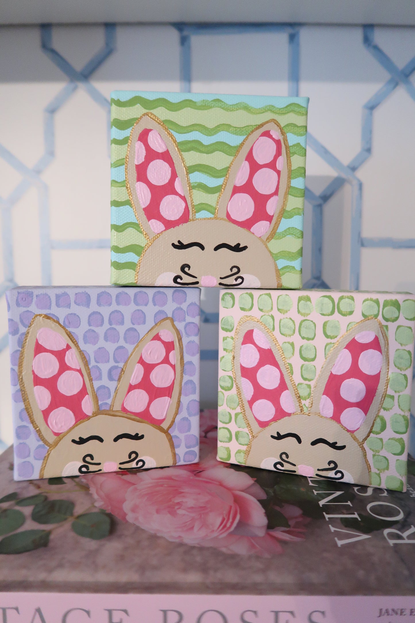 hand painted pastel bunny canvas