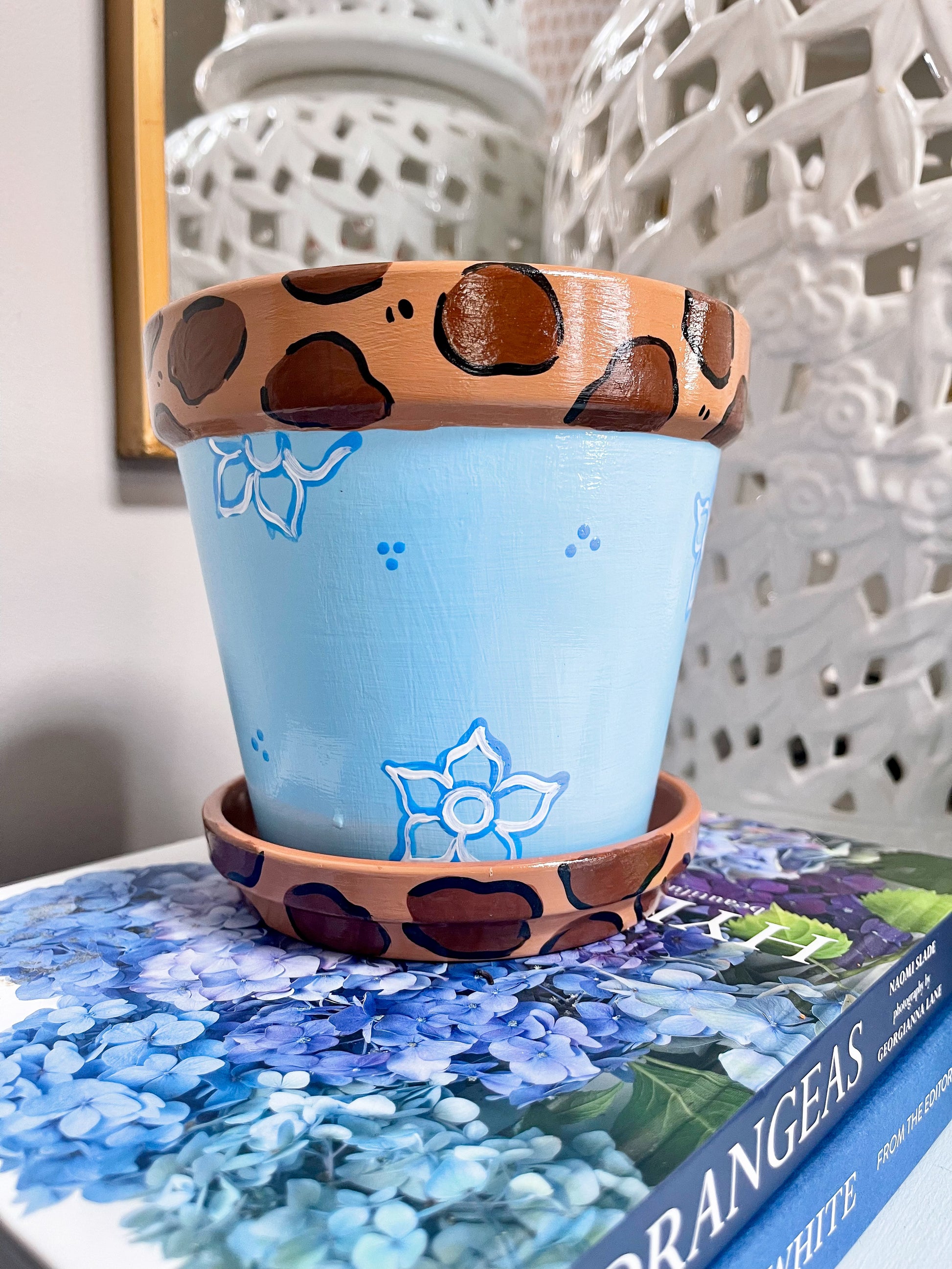 leopard plant pot hand-painted chinoiserie & leopard rim flower pot
