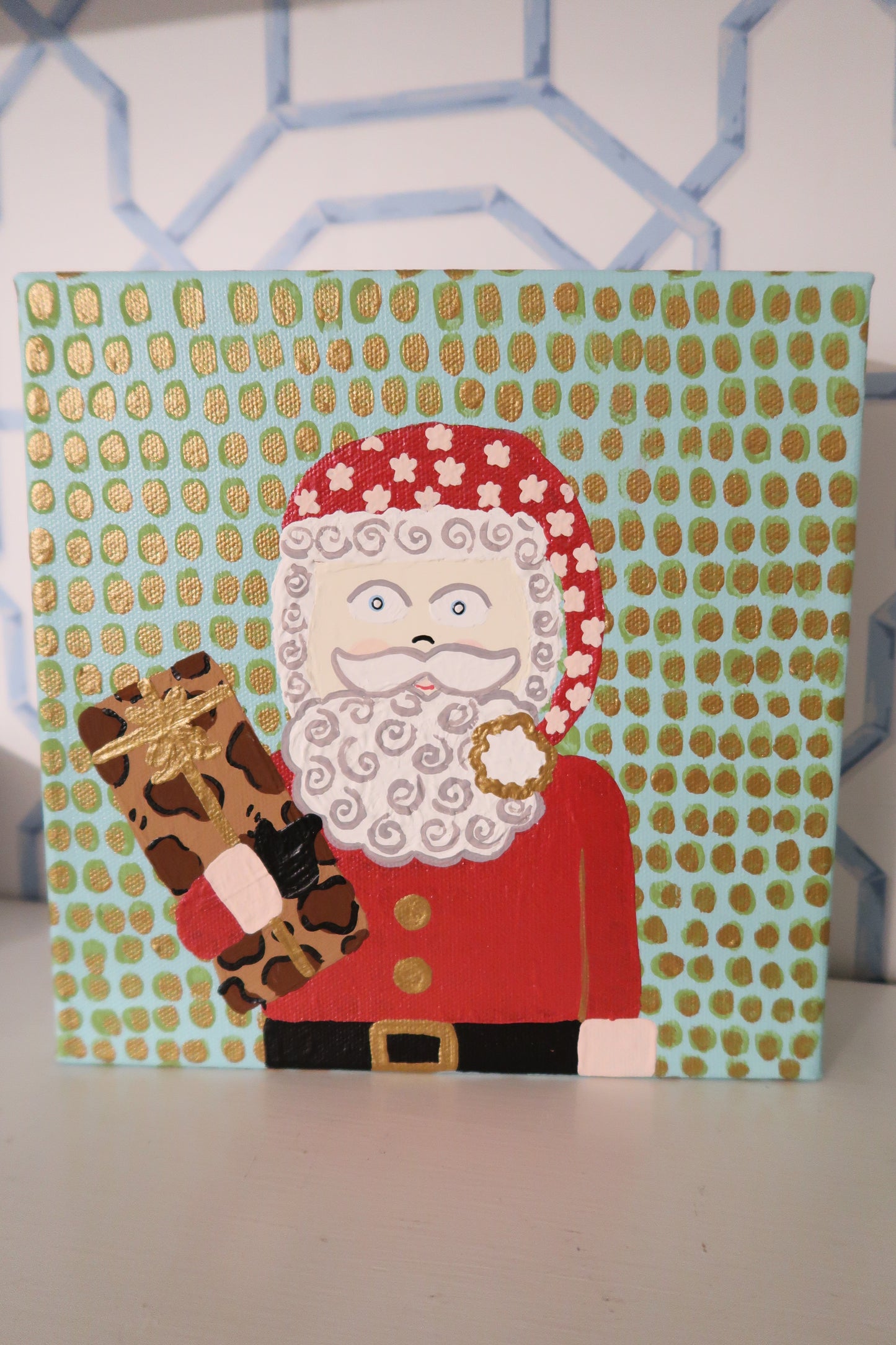 hand painted heirloom santa canvas