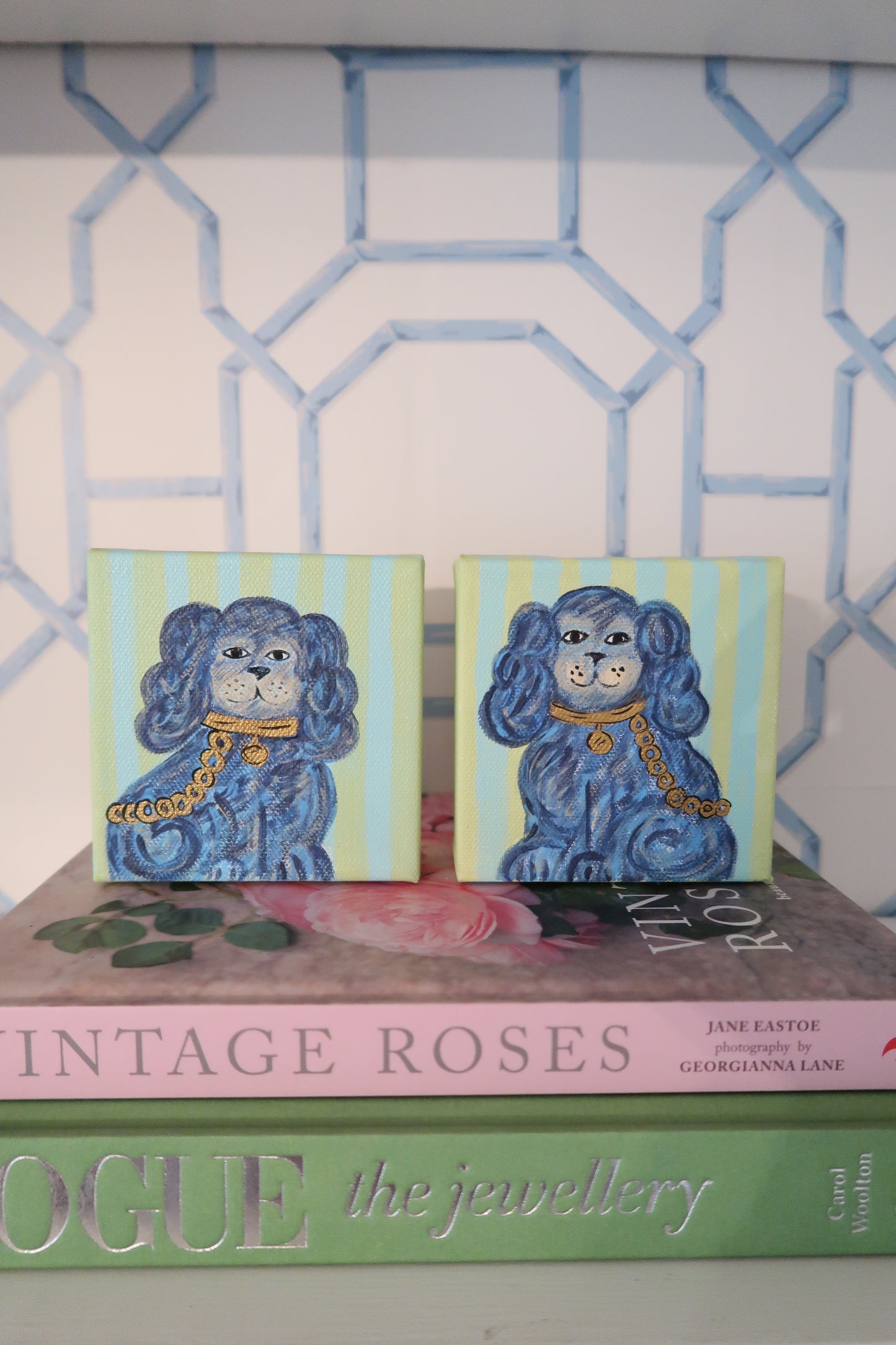 hand painted blue staffordshire pair 4x4 canvas