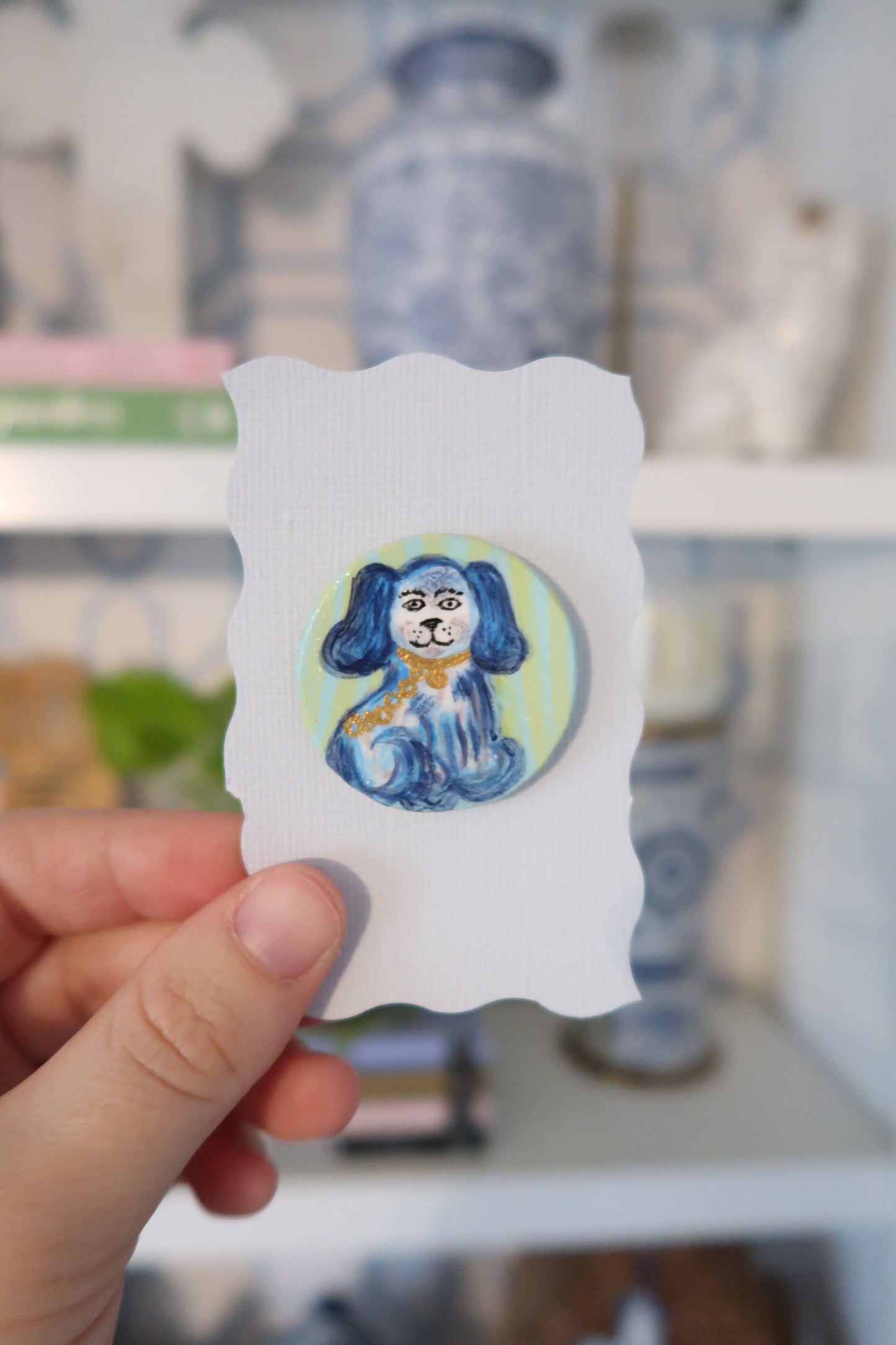 stafford dog hand painted needle minder
