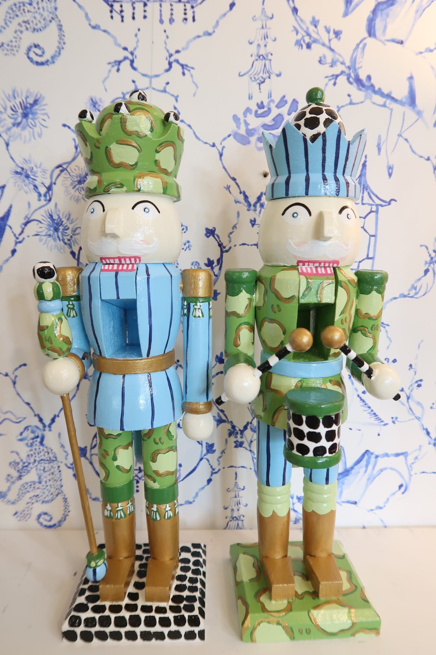 whimsical leopard blue crown nutcracker