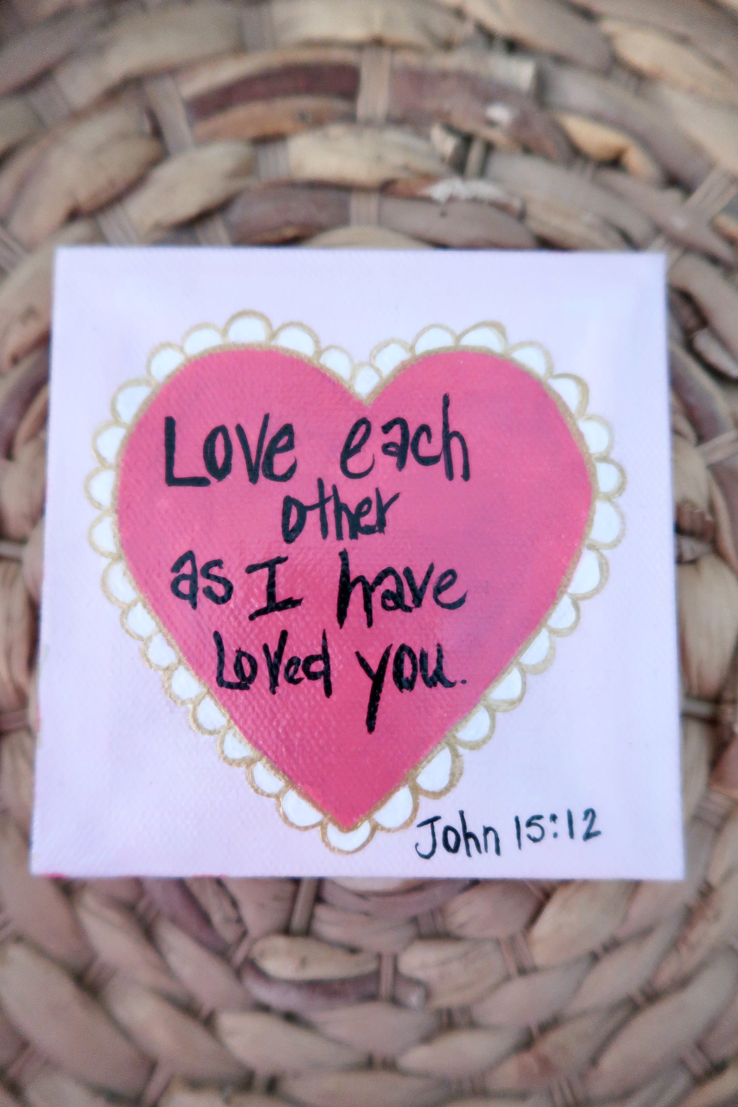 john 15:12 // hand painted canvas magnet