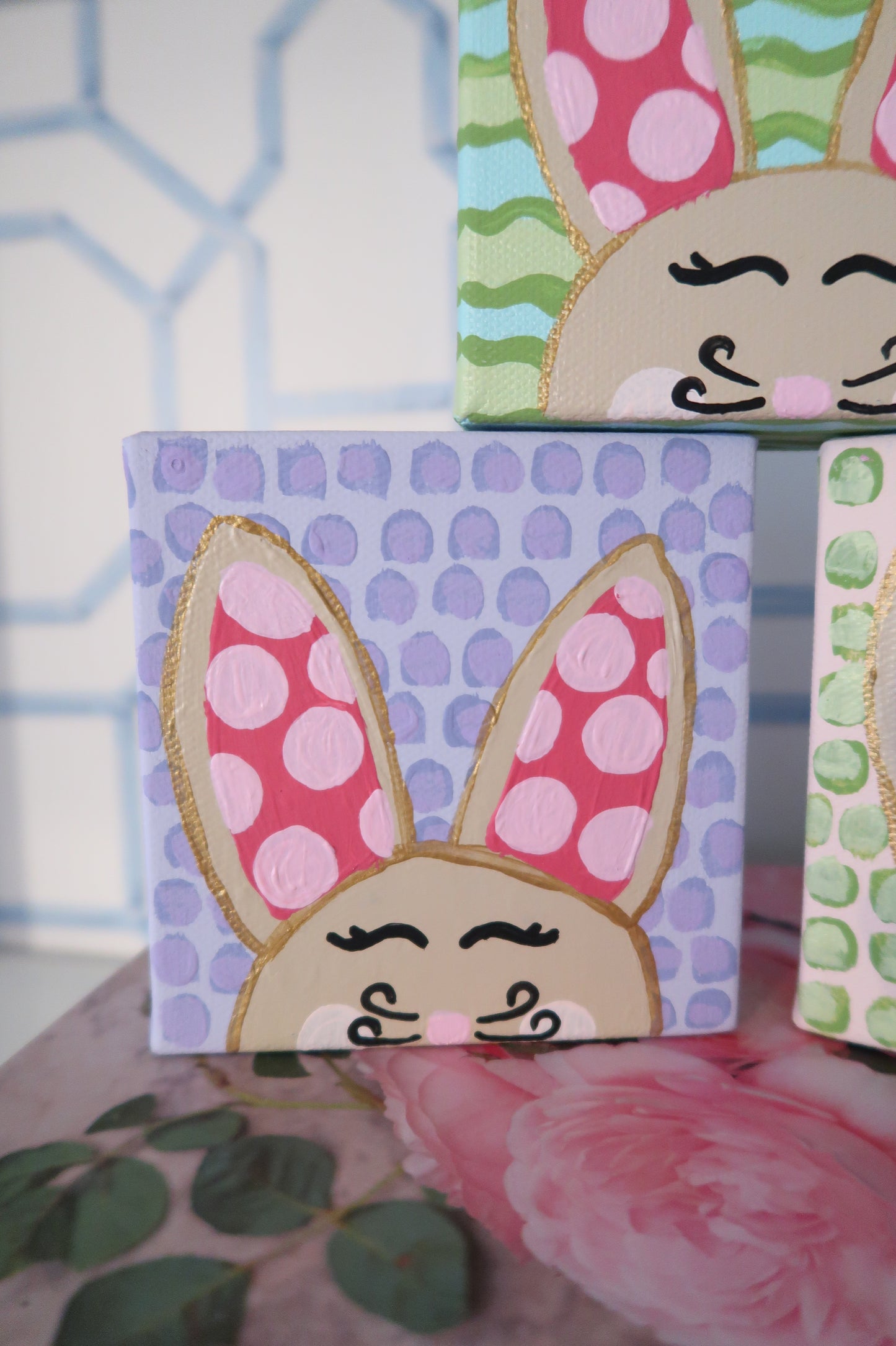 hand painted pastel bunny canvas