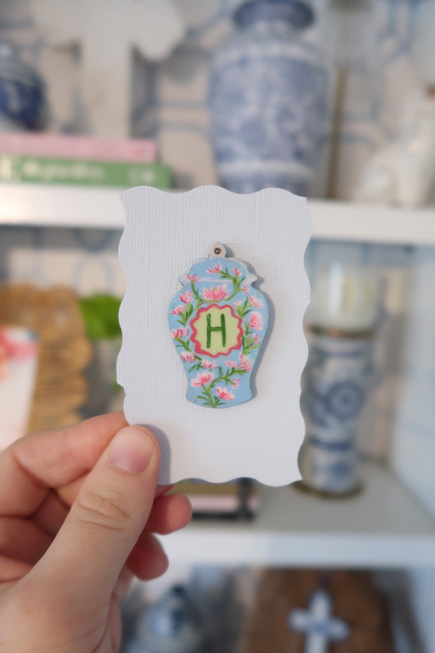 hand painted floral initial needle minder