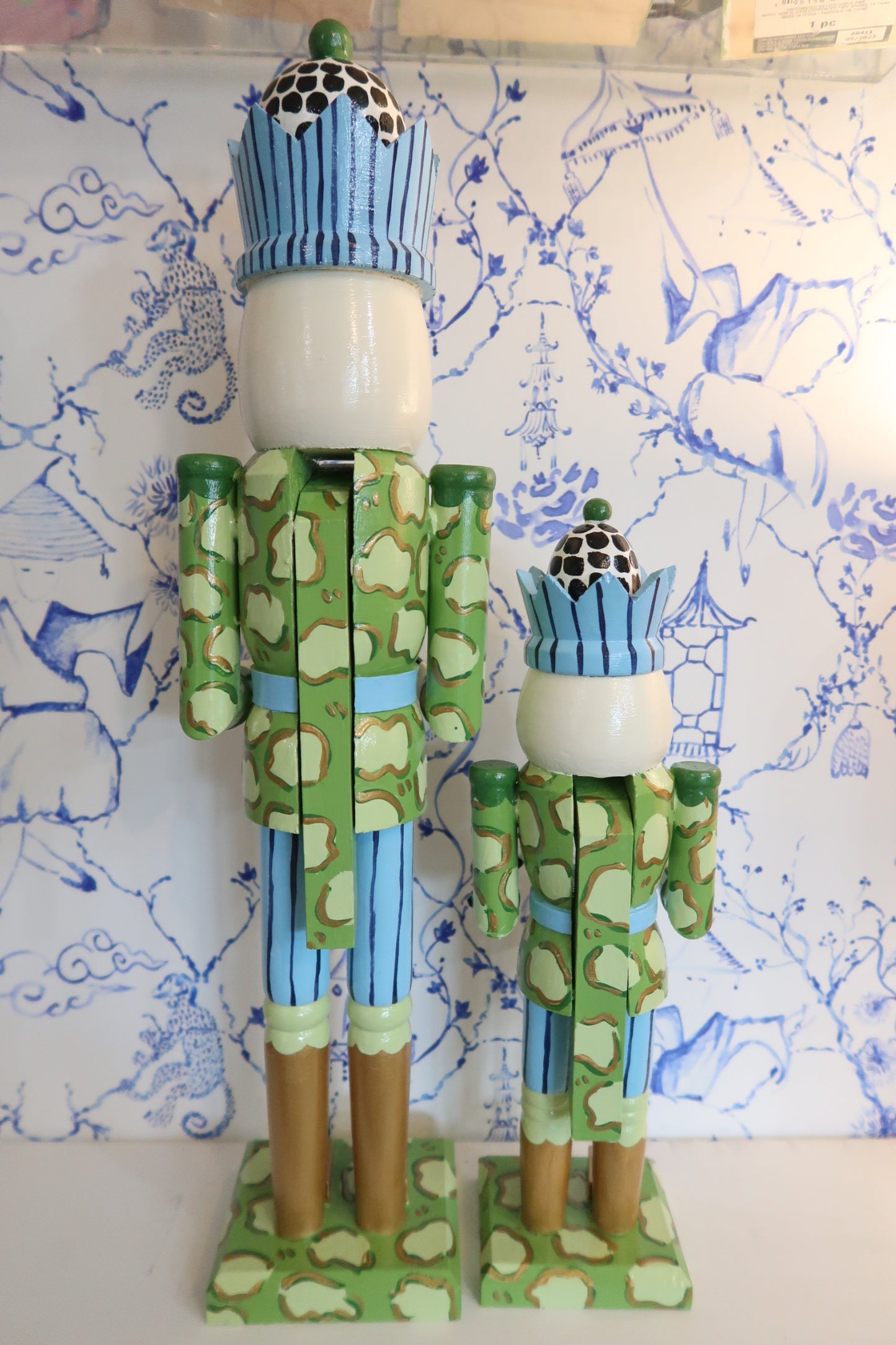 whimsical leopard blue crown nutcracker