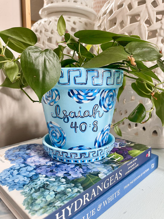 hand-painted floral scripture pot – Isaiah 40:8
