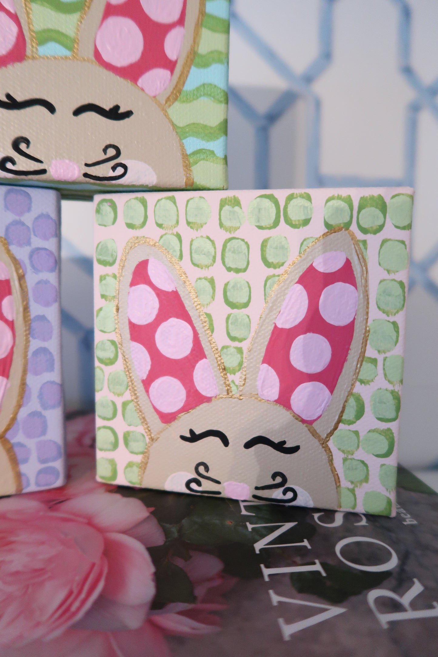 hand painted pastel bunny canvas