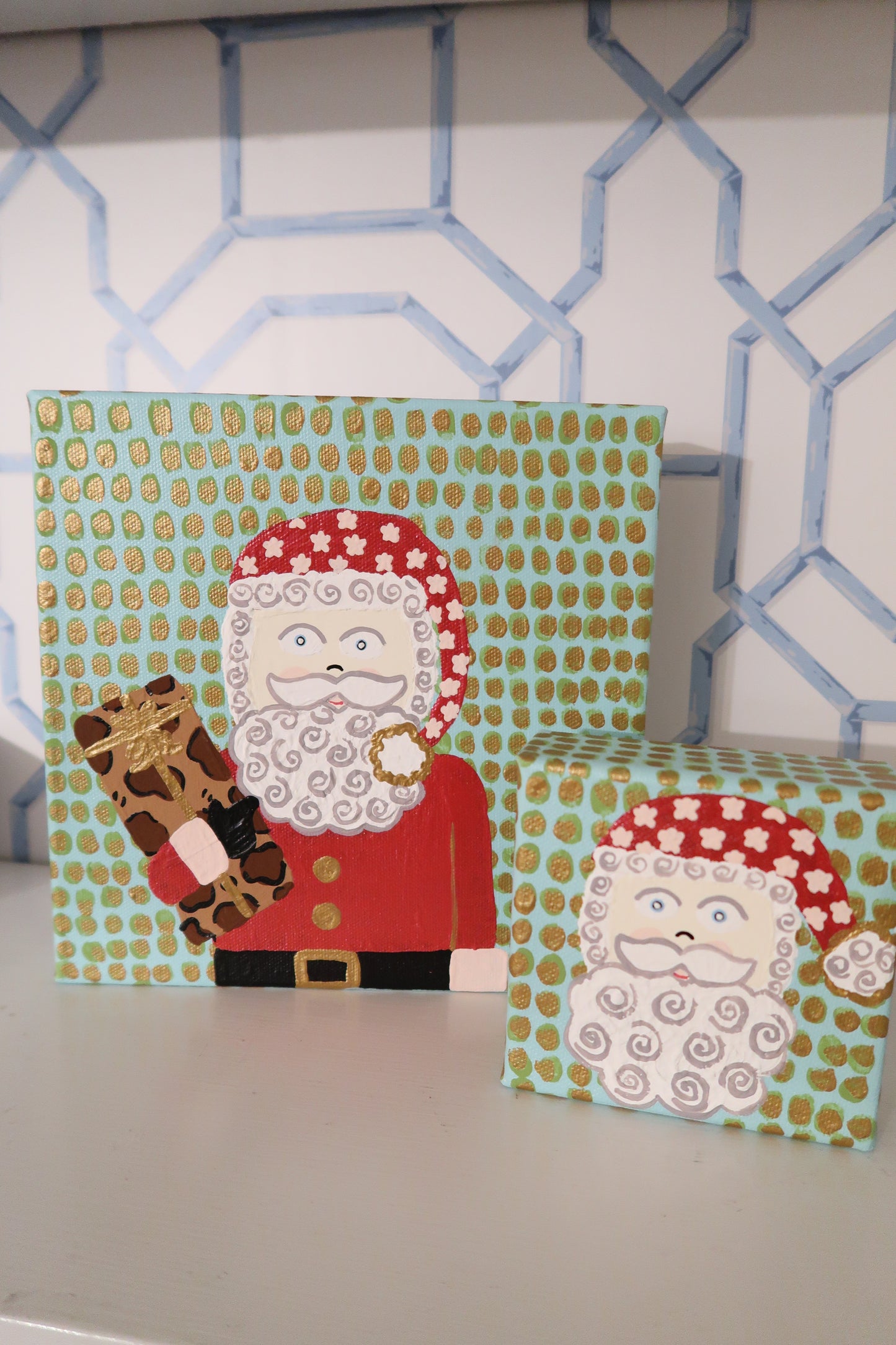 hand painted heirloom santa canvas