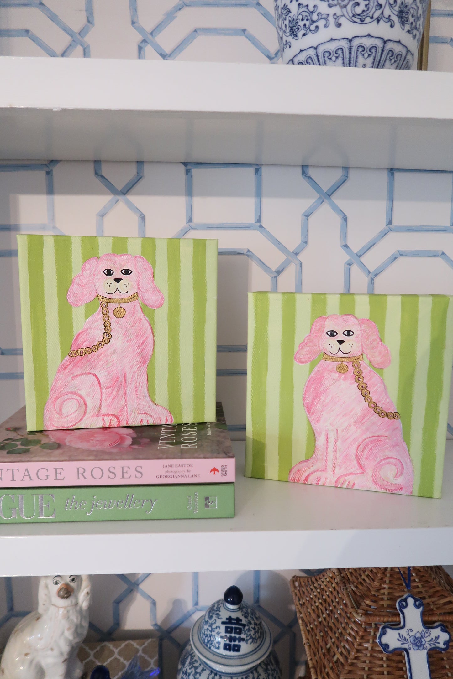 hand painted pink staffordshire pair 8x8 canvas