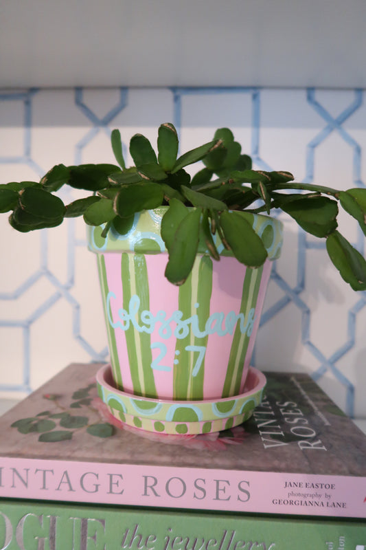 hand painted // colossians 2:7 flower pot