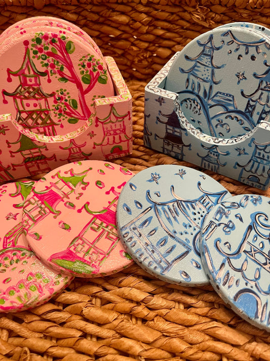 hand painted chinoiserie coasters